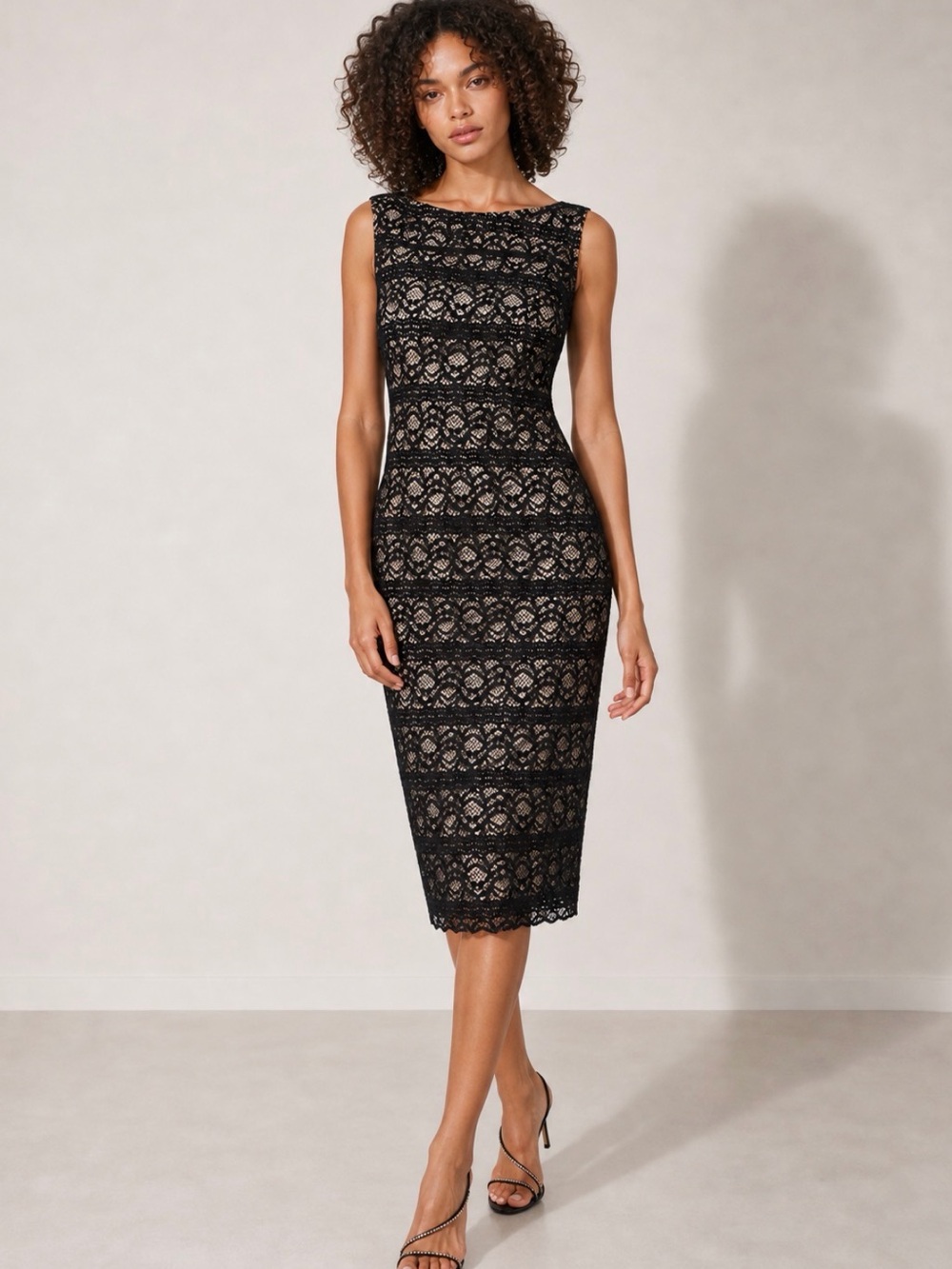 ALICE + OLIVIA Clover Black Lace Open-Back Midi Dress Size 4 - Picture 3 of 9
